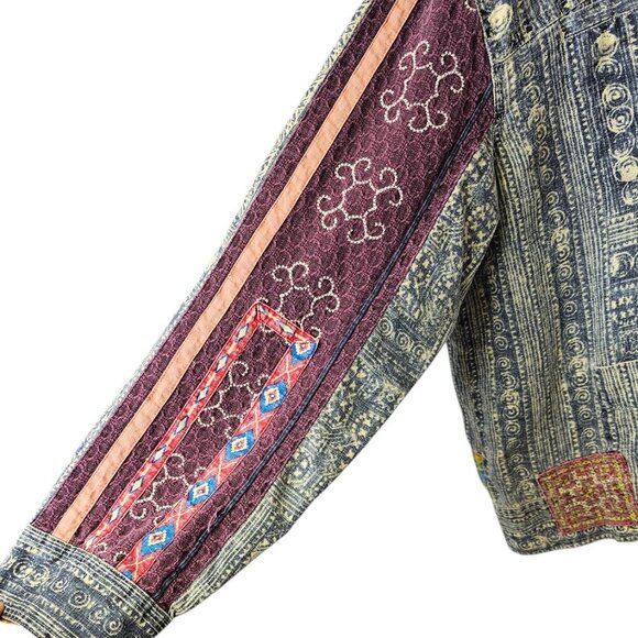 Chico's Womens 100% Linen Vintage Button Up Shacket, Patchwork, 3 / US Large - Picture 5 of 7